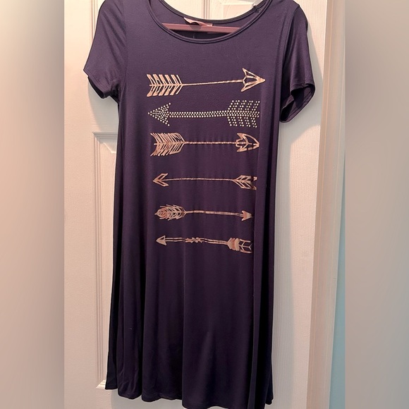 Navy tunic dress with rose gold arrows - Like New - Picture 1 of 3